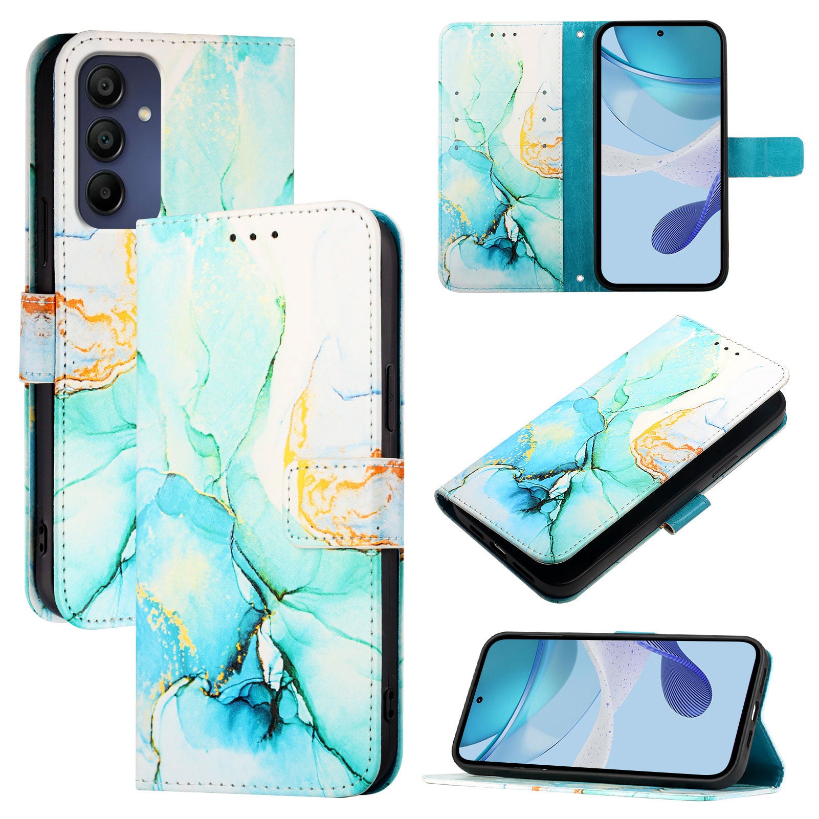 For Samsung Galaxy A16 5G / A16 4G Case YB Pattern Printing Leather Series-5 Marble Pattern Wallet Phone Cover - Green LS003 For Samsung Galaxy A16 5G / A16 4G Case YB Pattern Printing Leather Series-5 Marble Pattern Wallet Phone Cover - Green LS003
